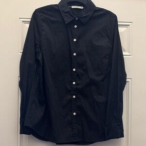 Dalia navy blue Button Down Shirt with mini white polka dots size large